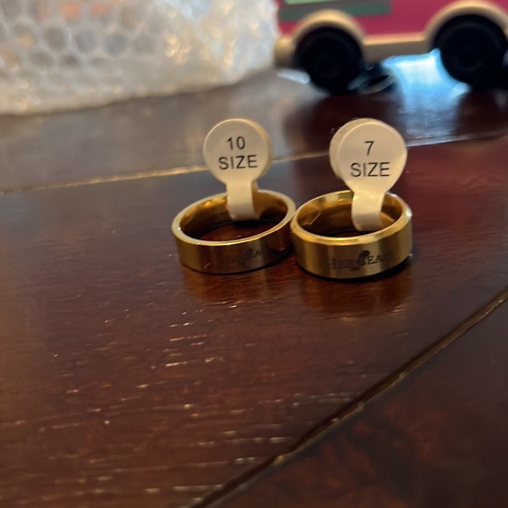 His and hers matching ring sets.